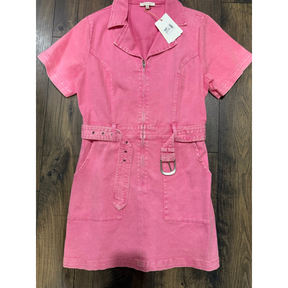 Skies Are Blue Pink Mini Dress with Belt